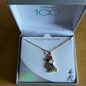 NIB Disney 100 Minnie Mouse Gold Plated Bling Necklace